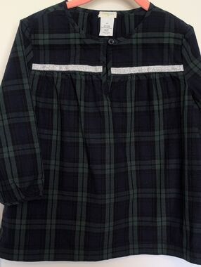 Crewcuts Navy and Green Plaid Girls'  Top with Silver Trim